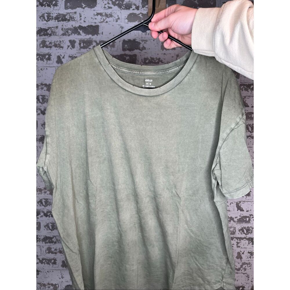 Aerie | women olive green short sleeve shirt distressed